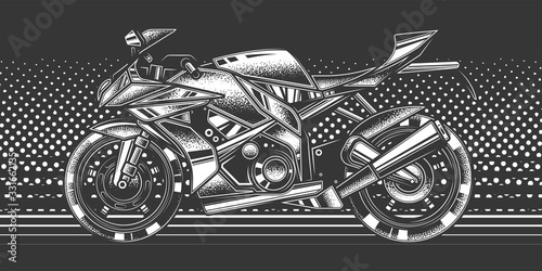 Original monochrome vector illustration. The fastest motorcycle. Superbike on a bright background in the style of 80-90's