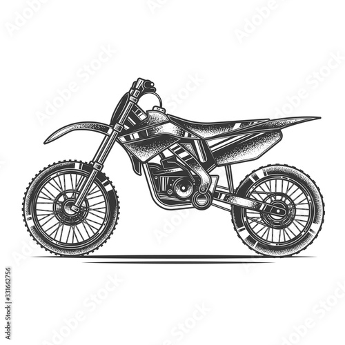 Original monochrome vector illustration in retro style. Motorcycle for motocross.