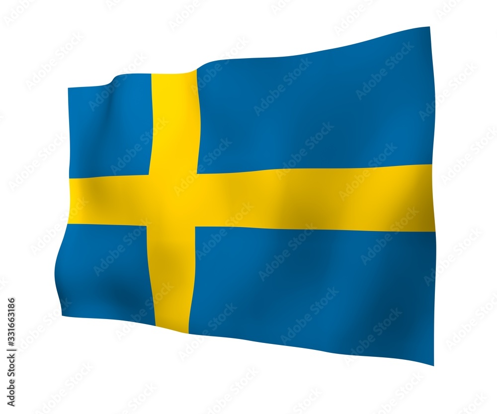 The flag of Sweden. Official state symbol of the Kingdom of Sweden. A blue field with a yellow Scandinavian cross that extends to the edges of the flag. 3d illustration The flag of Sweden. Official state symbol of the Kingdom of Sweden. A blue field with a yellow Scandinavian cross that extends to the edges of the flag. 3d illustration