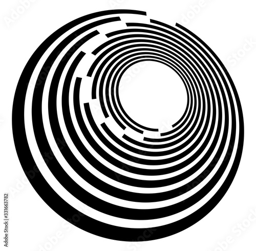 Monochrome volute, vortex shapes. Twisted helix elements. Rotation, spin and twist concept design