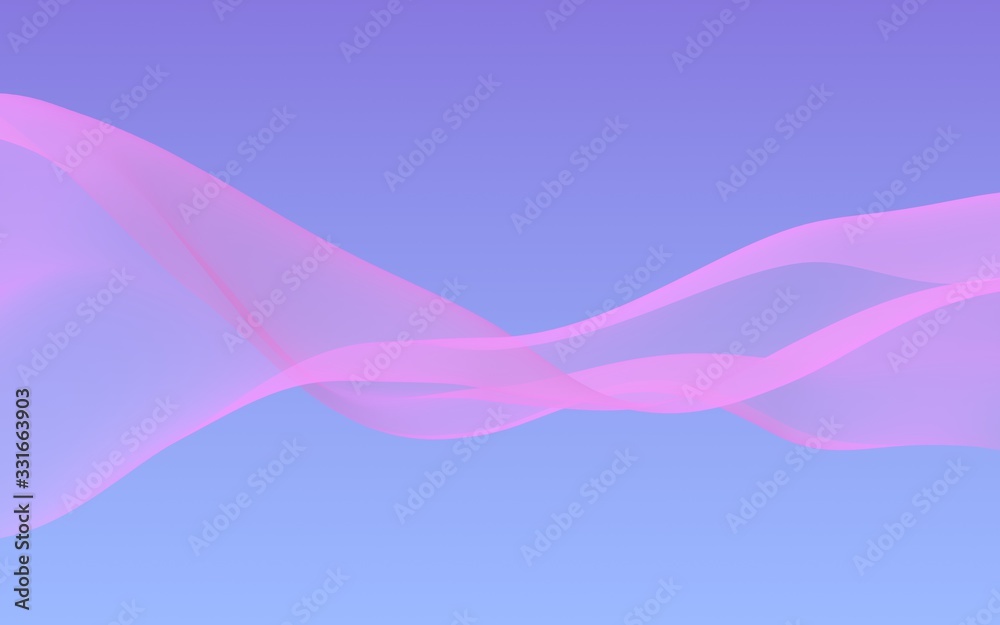 Pink wave on blue sky abstract background. Fluttering pink scarf. Waving on wind pink fabric. 3D illustration