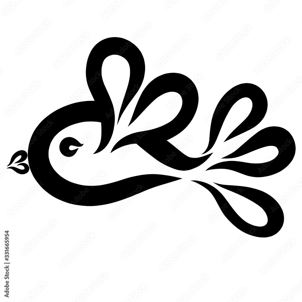 funny flying bird with hearts, black pattern funny flying bird with hearts, black pattern