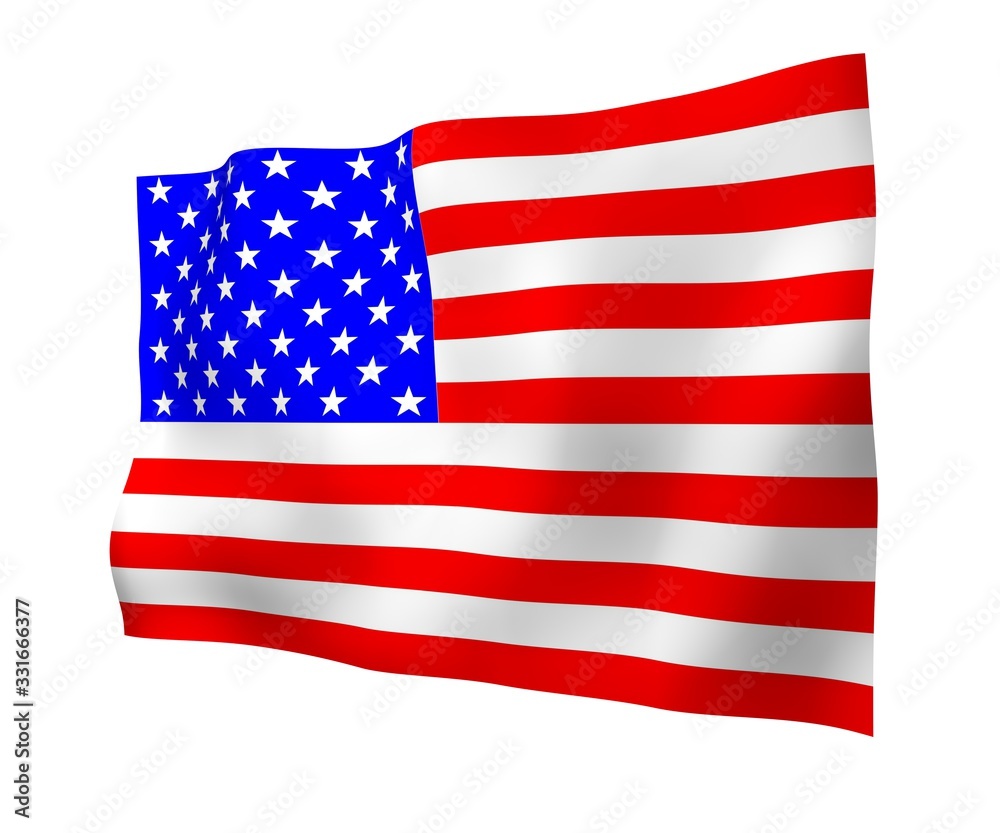 Waving flag of the United States of America. Stars and Stripes. State symbol of the USA. 3D illustration Waving flag of the United States of America. Stars and Stripes. State symbol of the USA. 3D illustration