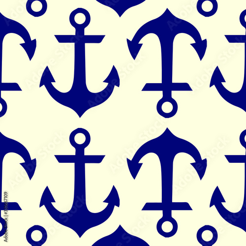 Seamless pattern on white background with Nautical Anchor