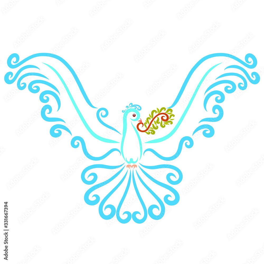 Obraz premium blue patterned dove with a twig in its beak