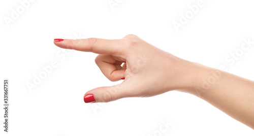 Hand with red manicure isolated on a white background