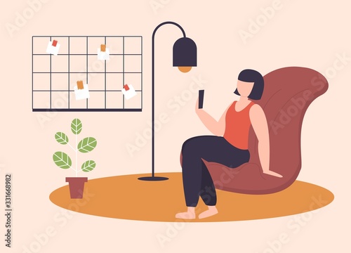 Freelance character working at home, work from home, self employed, home office, work at home, freedom conceptual vector illustration.