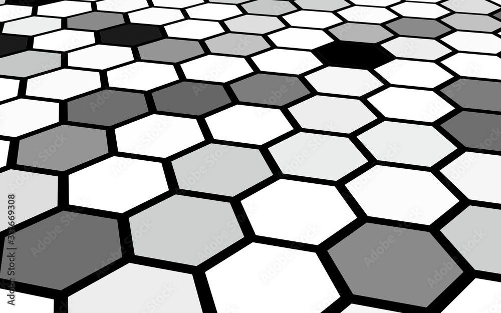 Honeycomb gray colored. Perspective view on polygon look like honeycomb. Isometric geometry. 3D illustration Honeycomb gray colored. Perspective view on polygon look like honeycomb. Isometric geometry. 3D illustration