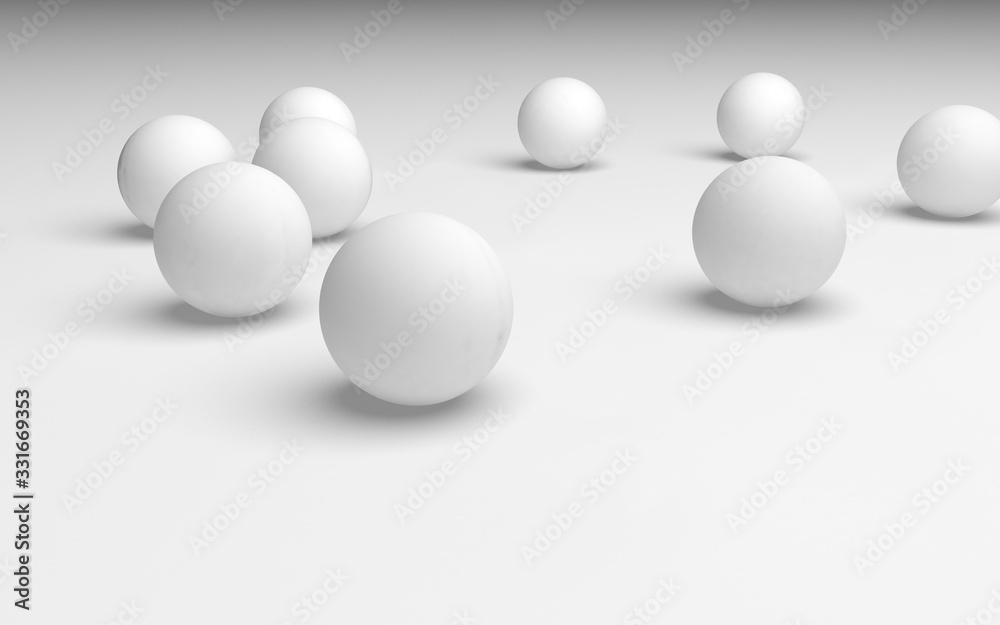 White abstract background. Set of white balls isolated on white backdrop. 3D illustration White abstract background. Set of white balls isolated on white backdrop. 3D illustration