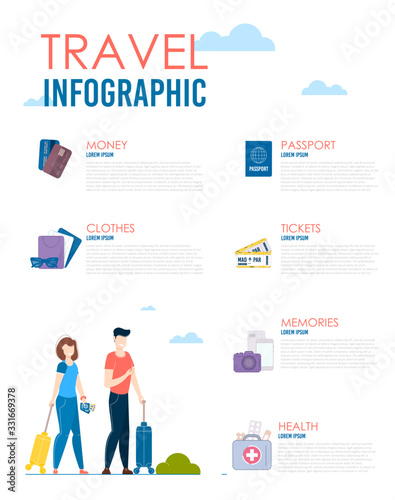 World travel infographic Information. Man and woman journey