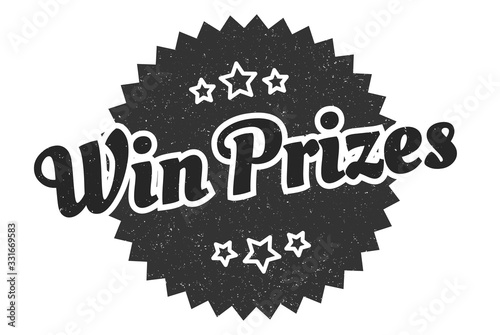 win prizes sign. win prizes round vintage retro label. win prizes