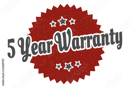 5 year warranty sign. 5 year warranty round vintage retro label. 5 year warranty