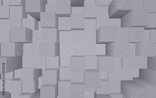 Abstract gray elegant cube geometric background. Chaotically advanced rectangular bars. 3D Rendering  3D illustration