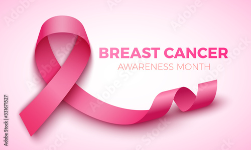 Breast cancer awareness month poster. Pink ribbon. Vector illustration.