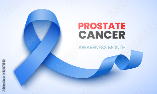Prostate cancer awareness month poster. Blue ribbon. Vector illustration.
