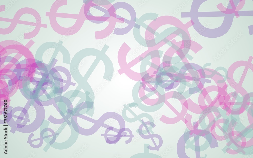 Fototapeta premium Multicolored translucent dollar signs on white background. Red tones. 3D illustration