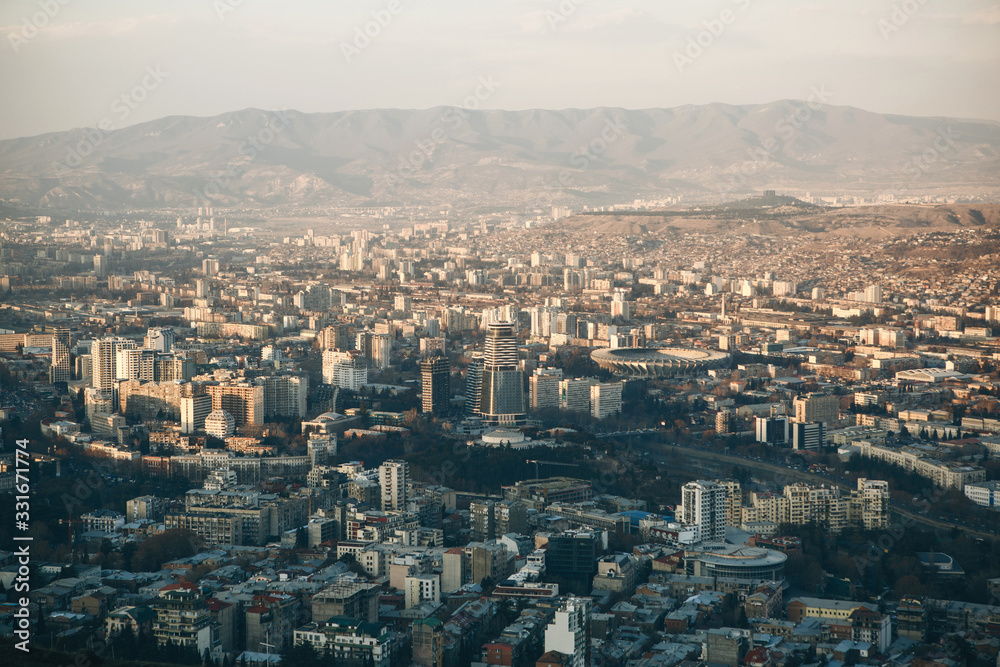 Beautiful panoramic view of Tbilisi, Georgia. The city near the mountains.
