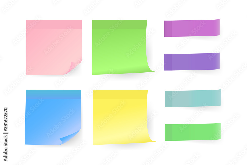 Colorful note stickers set in flat style on a white background. Vector illustration.