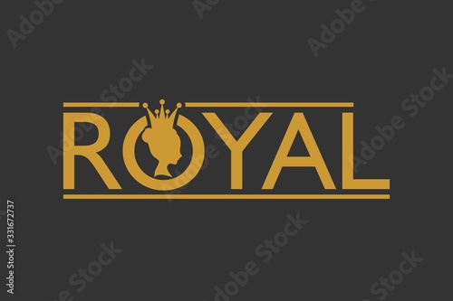Royal club luxury emblem. Royal word. Princess head silhouette with crown. Medieval queen profile. Business fantasy badge.