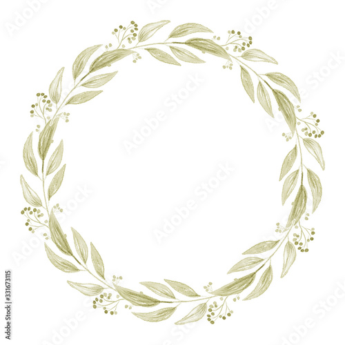 minimal watercolor green leaf and berry wreath eps10 vectors illustration