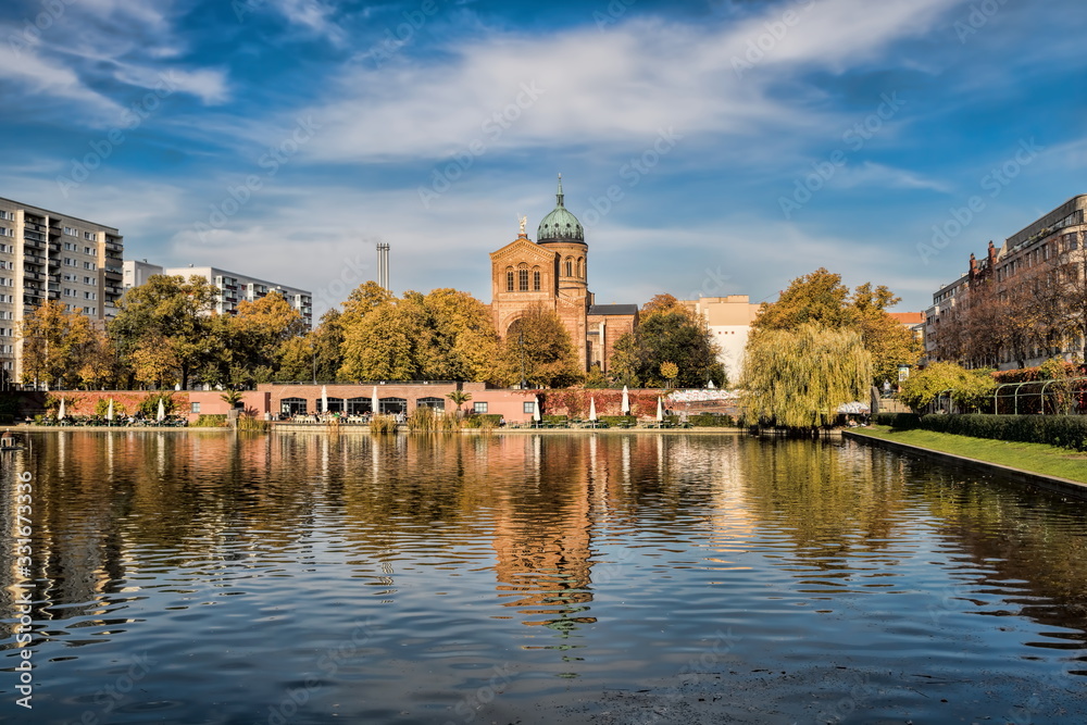 berlin, germany - stadtidylle am engelbecken in kreuzberg