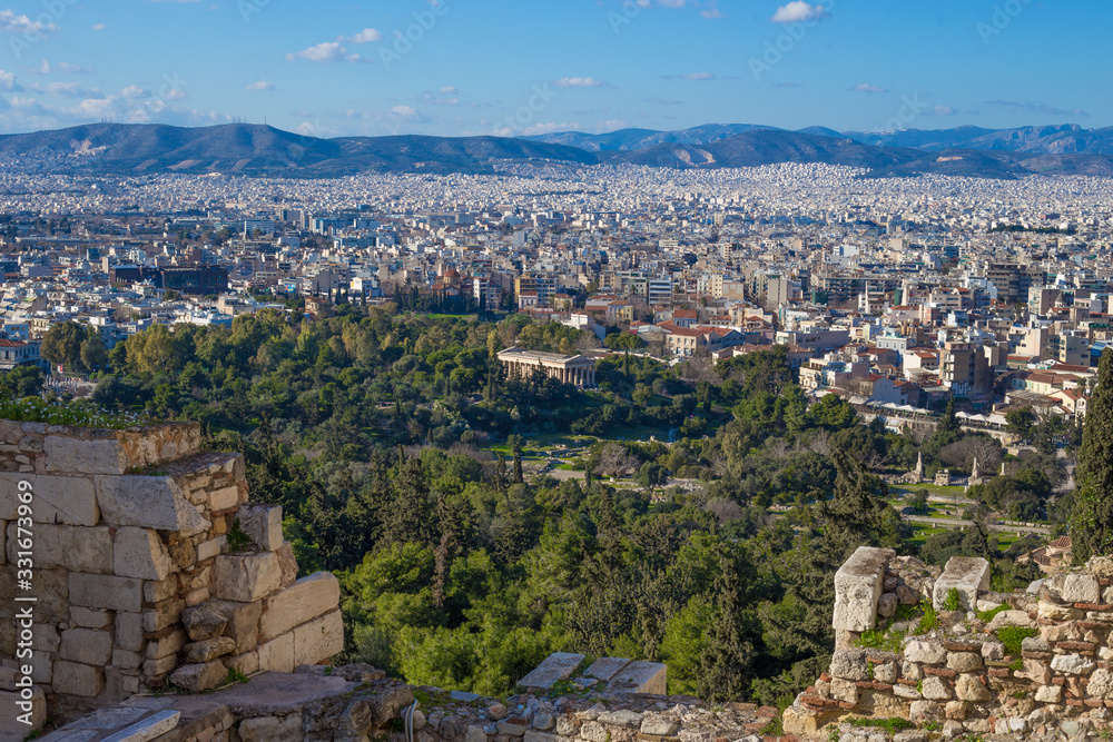 View of Athens from the top of the Acropolis in Greece