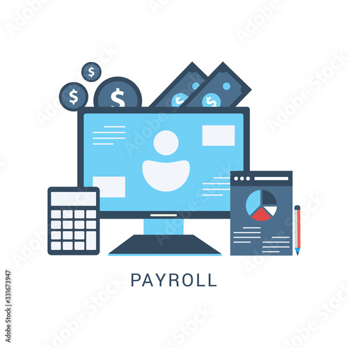 Payroll. Expenses, salary calculation concept. Flat design graphic elements, flat icons set
