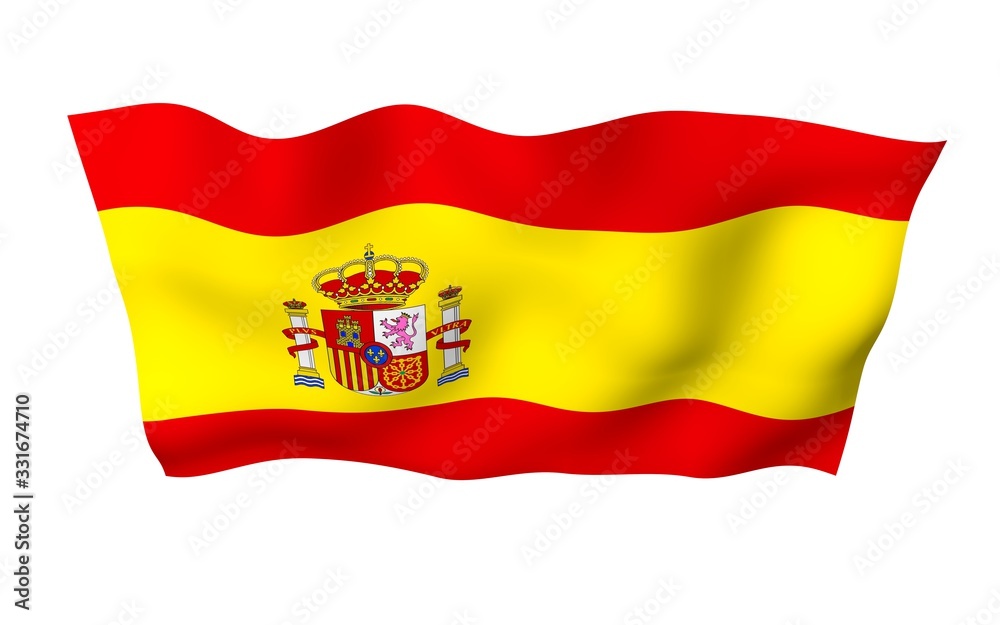 The flag of Spain. Official state symbol of the Kingdom of Spain. Concept: web, sports pages, language courses, travelling, design elements. 3d illustration The flag of Spain. Official state symbol of the Kingdom of Spain. Concept: web, sports pages, language courses, travelling, design elements. 3d illustration