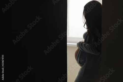 Pregnant woman touching belly, mock-up image © alesmunt