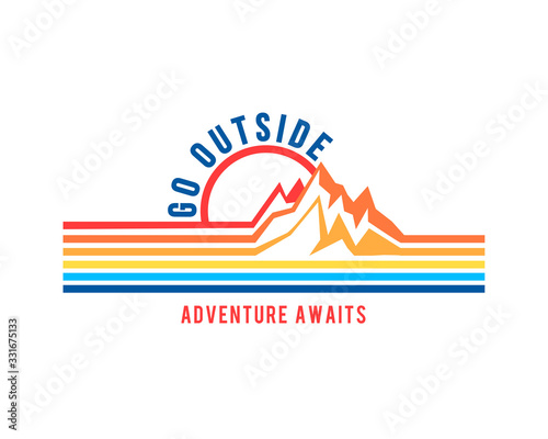 Mountain illustration, outdoor adventure . Vector graphic for t shirt and other uses.