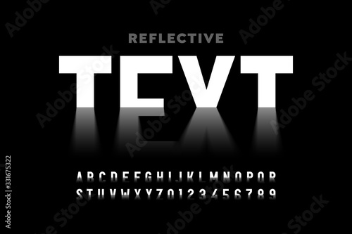 Reflective style font, alphabet letters and numbers