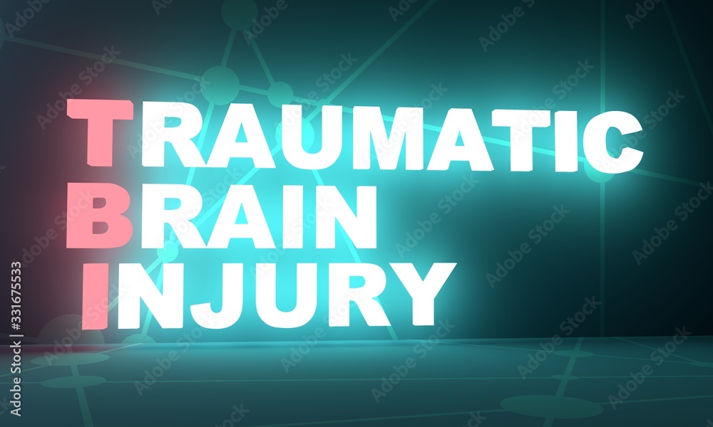 TBI - Traumatic Brain Injury acronym. Health concept background. 3D