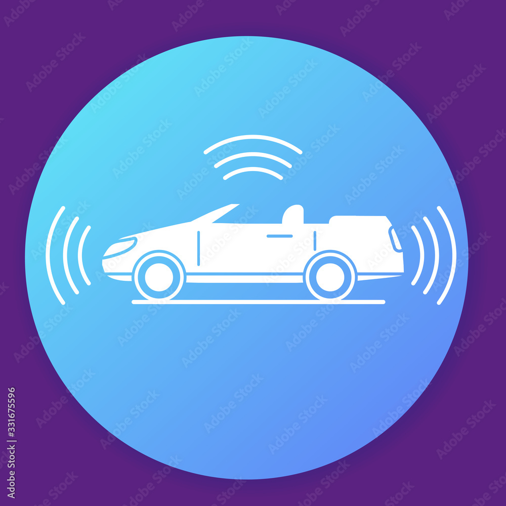 Autonomous driving smart car icon. Gps signal around.Flat illustration vector. Autonomous driving smart car icon. Gps signal around.Flat illustration vector.