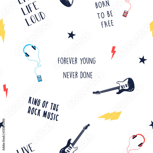 Hand drawing print design. Guitar vector illustration .
