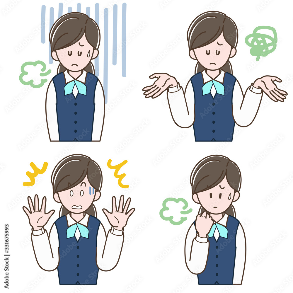 Woman in a uniform with negative expression, Vector illustration set Woman in a uniform with negative expression, Vector illustration set