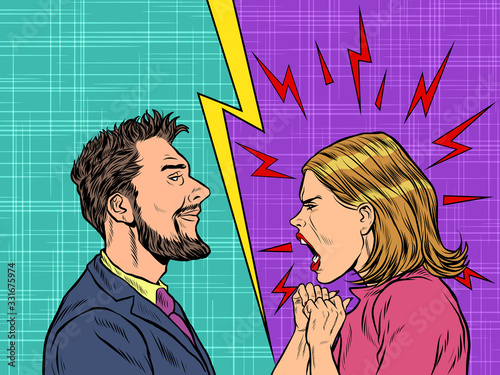 man and woman dispute emotions scream