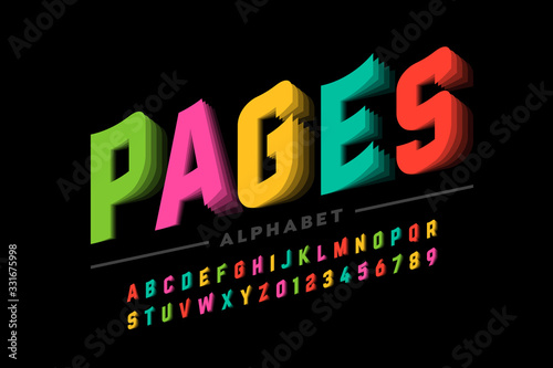 Flipping pages style font design, alphabet letters and numbers