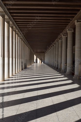 Beautiful old Colonnade of the Ancient Agora of Athens in Greece