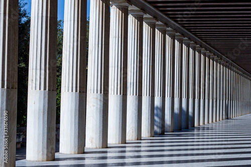 Beautiful old Colonnade of the Ancient Agora of Athens in Greece