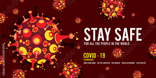 Coronavirus  covid-19 background illustration with disease cells. Corona virus outbreaking and pandemic medical health risk.