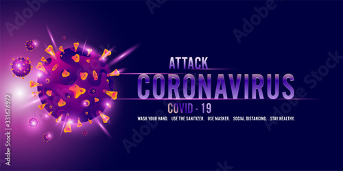 Coronavirus  covid-19 background illustration with disease cells. Corona virus outbreaking and pandemic medical health risk.