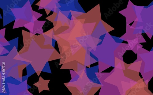 Multicolored translucent stars on a dark background. Orange tones. 3D illustration