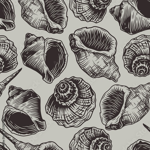 Seamless pattern seashell mollusk ocean wild life