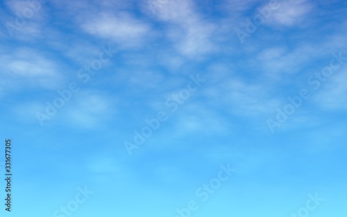 Blue sky background with white clouds. Cumulus white clouds in the clear blue sky in the morning. 3D illustration