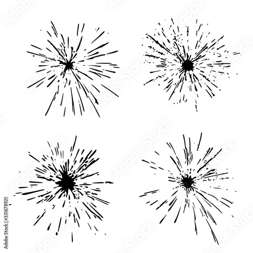 Set Black Blob Isolated on White. Ink splash. Brushes droplets. Digitally Generated Image. Illustration, EPS 10.
