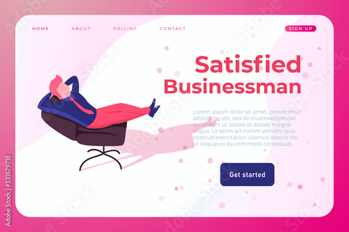 satisfied businessman in office chair. successful employee who solved the crative problem