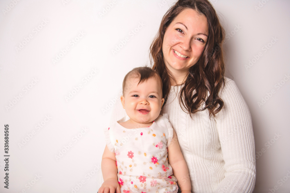 young family mother over white background with the baby child girl young family mother over white background with the baby child girl