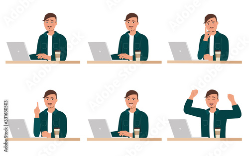  A man works at a computer. The working process. 