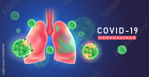 Covid-19, Coronaviruses in the lung. China pathogen respiratory influenza covid virus cells.