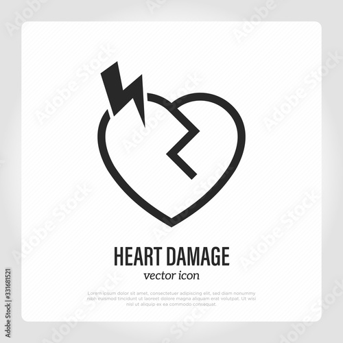Heart damage, atherosclerosis, infarct. Thin line icon. Healthcare and medical vector illustration.